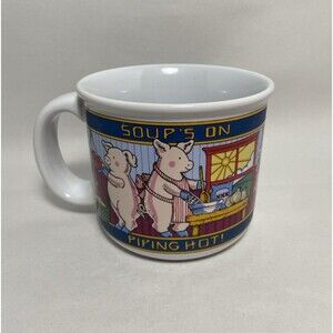 Russ Vintage Coffee Cup Pink Pig  Soup's On Piping Hot Ceramic 12 oz no 12779